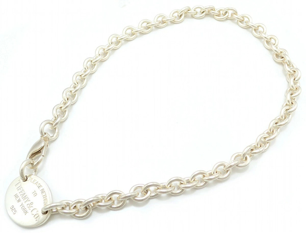 TIFFANYCo Tiffany to Oval Plate Chain Necklace Pendant Silver